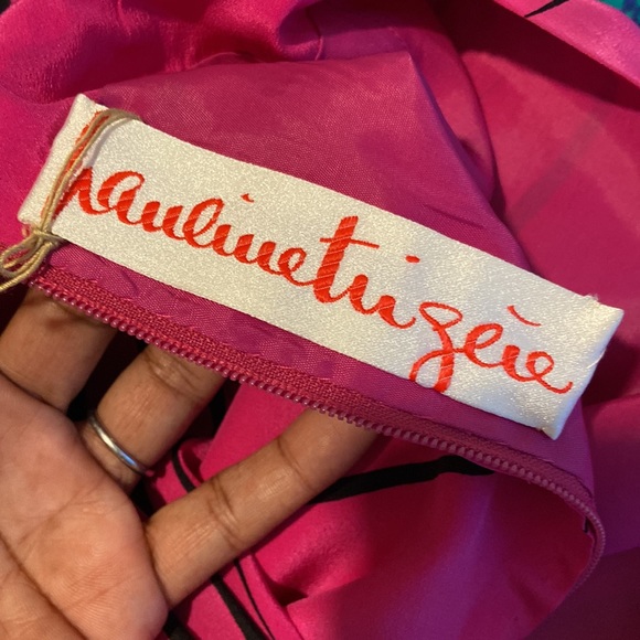 Vintage Pink Black Stripe Long Trumpet Boat Neck Sleeve Knee Length Dress! - Picture 10 of 12